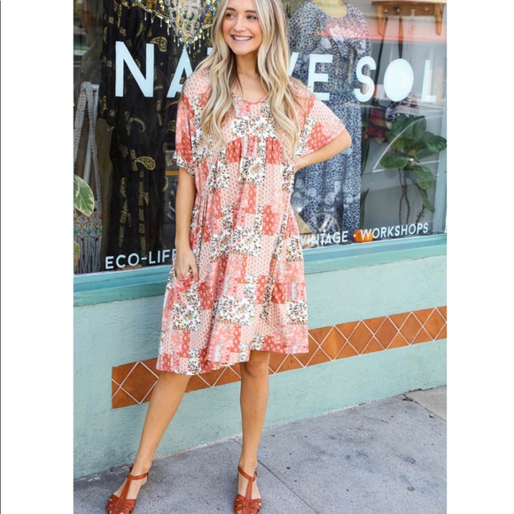 ⭐️Host Pick⭐️Boho Mauve and Blush Patchwork Dress - Picture 2 of 4